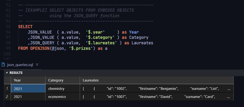 querying with some json retained